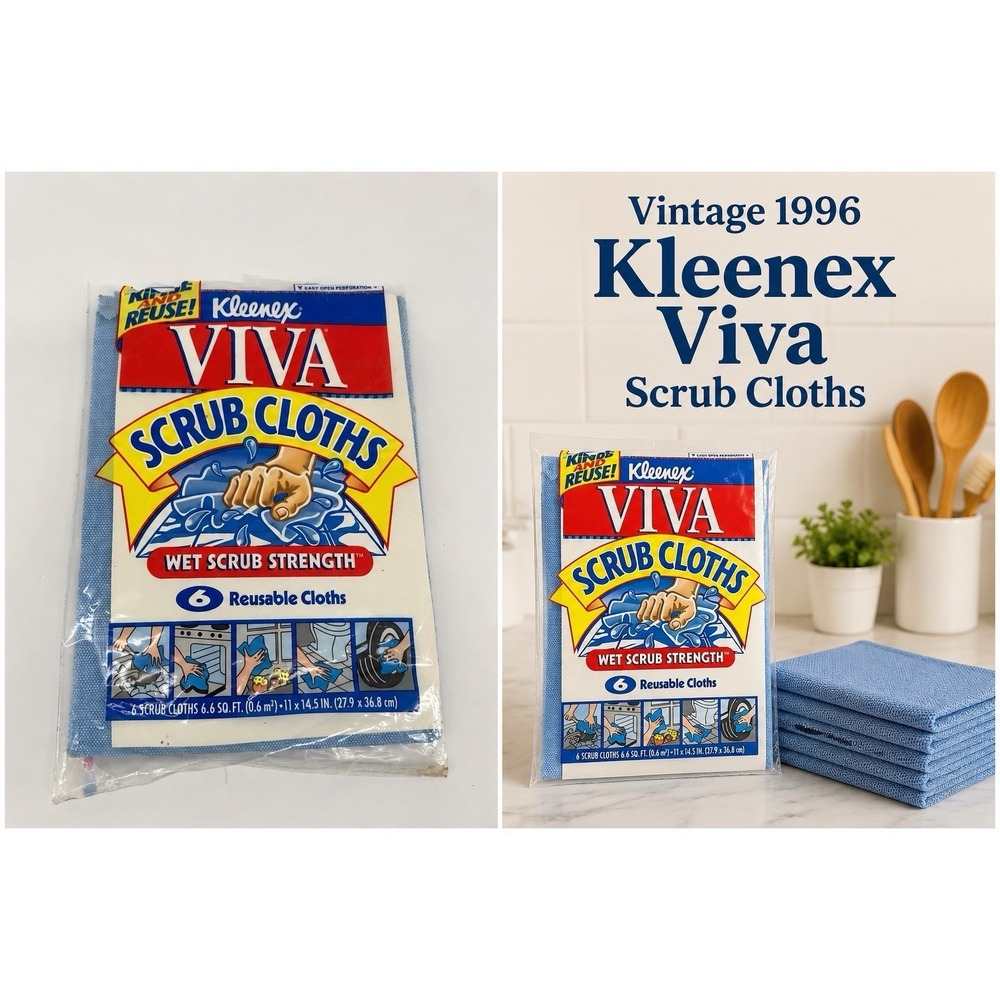Vtg Kleenex 1996 Viva Scrub Cloths Reusable Wet Strength Cleaning Cloths 3 Ct
